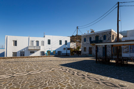 Main square of Mandraki village on Nisyros island in Dodecanese island group, Greece.のeditorial素材