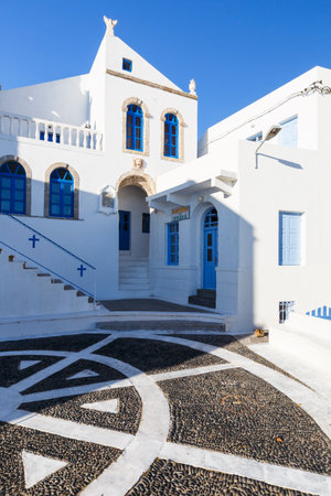 Architecture in the main square of Nikia village on Nisyros island in Dodecanese island group, Greece.のeditorial素材