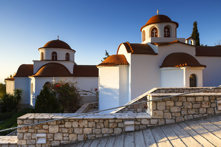 Churches in monastery of St. Sava above Kalimnos town in Dodecanese, Greece.の写真素材