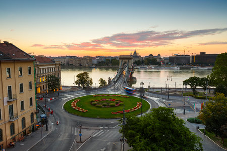 Morning view of city centre of Budapest over the river Danube, Hungary.のeditorial素材