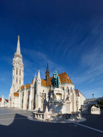 Morning view of Matthias church in historic city centre of Buda, Hungary.のeditorial素材