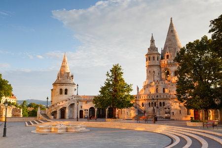 Morning view of Fisherman's Bastion in historic city centre of Buda, Hungary.のeditorial素材