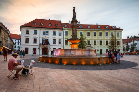 The main square of the old town in Bratislava, Slovakia.のeditorial素材