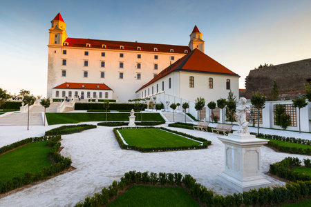 Reconstructed historical baroque garden in Bratislava castle complex, Slovakia.のeditorial素材