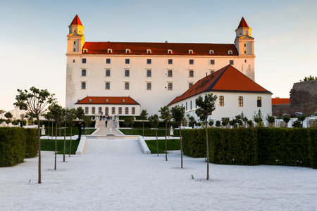 Reconstructed historical baroque garden in Bratislava castle complex, Slovakia.のeditorial素材