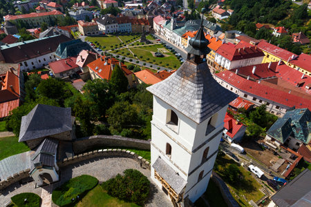 View of Kremnica from the church tower in Kremnica castle, Slovakia.のeditorial素材
