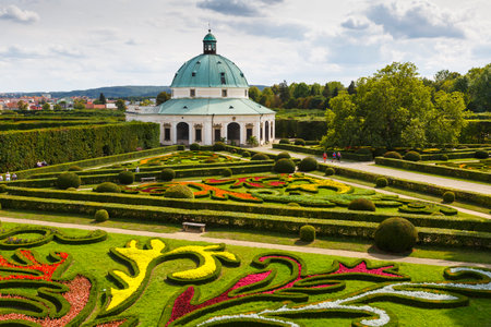 Rotunda in the  protected flower garden of Kromeriz city, Czech Republic.のeditorial素材