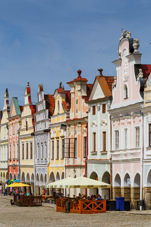 Architecture in the main square of the historical town of Telc in southern Moravia.のeditorial素材