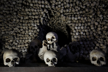 Bone pile in Sedlec ossuary in Kutna Hora.のeditorial素材