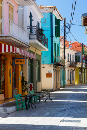 Architecture of the old town of Lefkada in Greece.のeditorial素材