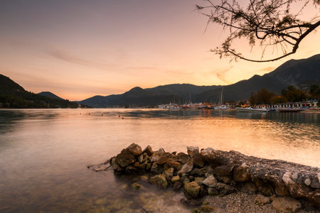 Harbor in Nydri village on Lefkada island in Greece.のeditorial素材