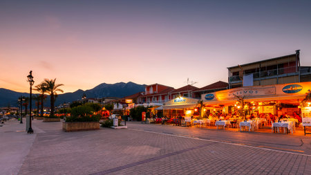 Seafront of Nydri village on Lefkada island in Greece.のeditorial素材