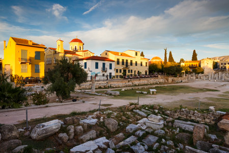 Remains of Roman Agora in the old town of Athens, Greece.のeditorial素材
