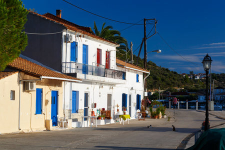 Houses in Vathy harbur on Meganisi island, Greece.のeditorial素材
