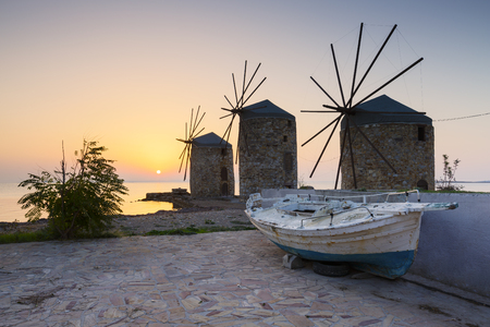 Sunrise image of the iconic windmills in Chios town.の写真素材