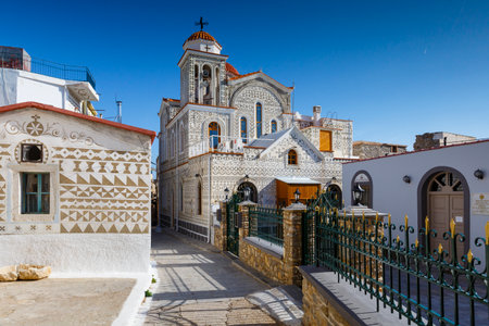 Church with traditional decoration in Pyrgi village on Chios island, Greece.のeditorial素材