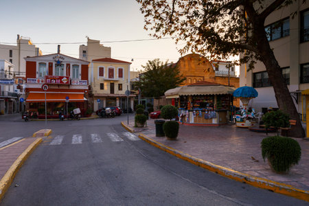 Shops in one of the main streets of Chios town.のeditorial素材