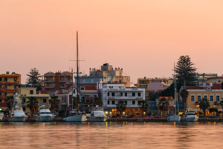 Chios town and its seafront as seen from the pier of the harbour.のeditorial素材