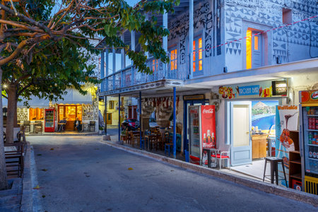 Street in Pyrgi village on Chios island, Greece.のeditorial素材