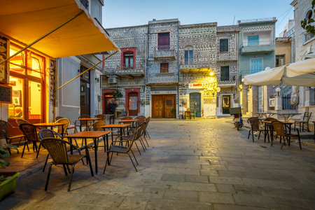 Street in Pyrgi village on Chios island, Greece.のeditorial素材