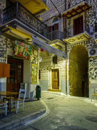 Street in Pyrgi village on Chios island, Greece.のeditorial素材