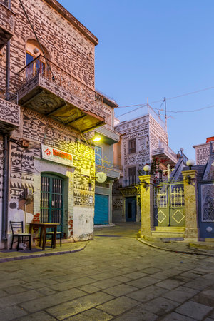 Main square of Pyrgi village on Chios island, Greece.のeditorial素材