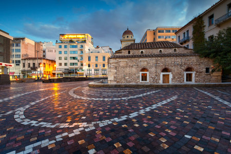 An old Greek orthodox church in Monastiraki square in Athens, Greece.のeditorial素材