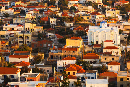 Morning view of Psara village and its main church.のeditorial素材