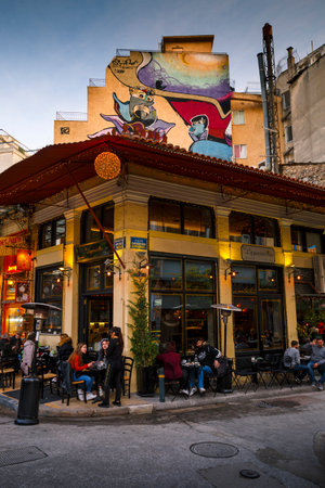 Coffee shop in Psirri neighborhood of, Athens.のeditorial素材