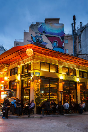 Coffee shop in Psirri neighborhood of, Athens.のeditorial素材