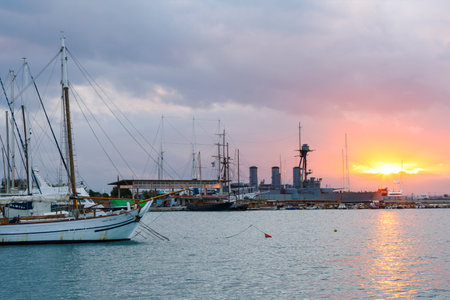 View of the marina and Floating Naval Museum Averof in the Bay of Faliro.のeditorial素材