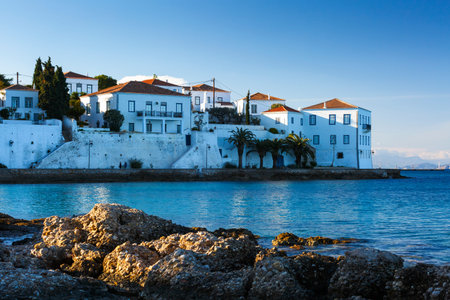 View of traditional architecture in Spetses village, Greece.