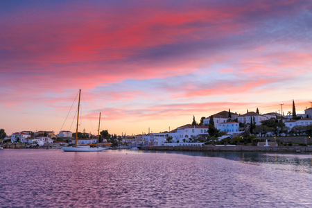 Yacht in the harbour of Spetses village, Greece.の写真素材