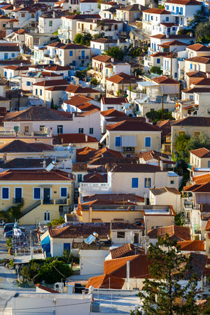Rooftops of the Chora village in Poros island, Greece.のeditorial素材