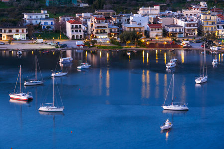 View of Galatas village in Peloponnese peninsula from Poros island, Greece.のeditorial素材