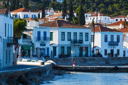 View of traditional architecture in Spetses village, Greece.