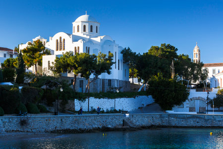 View of traditional architecture in Spetses village, Greece.のeditorial素材