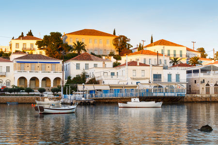 Houses in the harbor of Spetses, Greece.のeditorial素材