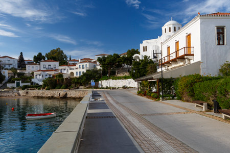 Traditional architecture in Spetses seafront, Greece.のeditorial素材