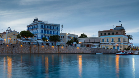Taxi boats in the harbor of Spetses island, Greece.のeditorial素材