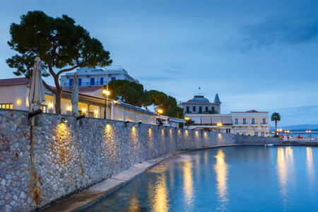 Houses in the harbor of Spetses, Greece.