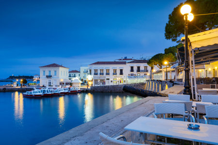 Taxi boats in the harbor of Spetses island, Greece.