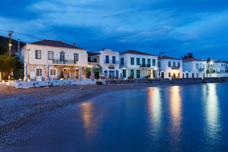 Morning view of Spetses village and its seafront, Greece.のeditorial素材