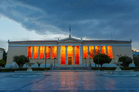 Building of the National & Kapodistrian University of Athens  in Panepistimio, one of the neoclassical buildings of Athenian triad.のeditorial素材