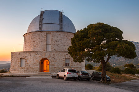 Athens, Greece - May 13, 2018: Telescope of the National Observatory of Athens in Penteli, Greece.のeditorial素材