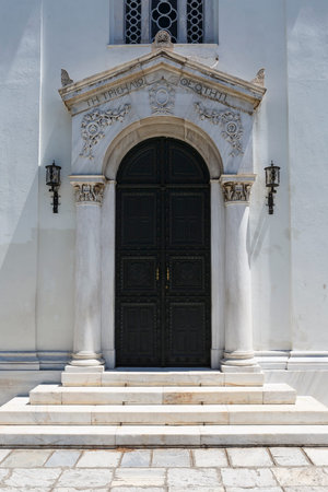 Athens, Greece - May 14, 2018: Main entrance of Ieros Naos Agios Georgios church near Evangelismos metro station in central Athens, Greece.のeditorial素材