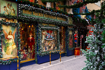 Athens, Greece - January 9, 2018: Little Kook, a famous patisserie with Christmas decoration in Psirri neighbourhood in central Athens.のeditorial素材