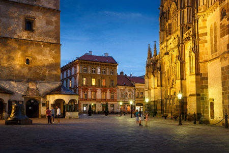 Kosice, Slovakia - August 11, 2018: Urban's Tower and St. Elisabeth cathedral in the main square of Kosice city in eastern Slovakia.のeditorial素材