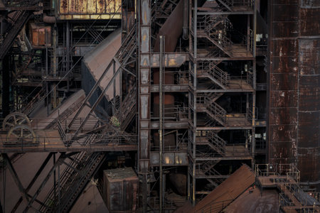 Ostrava, Czech Republic - August 21, 2018: Blast furnace in Lower Vitkovice, a national site of industrial heritage consisting of a unique collection of industrial architecture of former ironworks.のeditorial素材