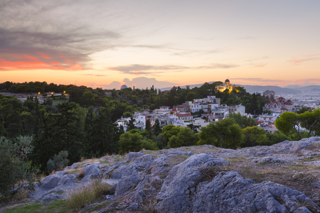 Evening view of the National Observatory on the Hill of Nymphs in Athens, Greece.の写真素材